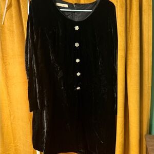 Vintage 60’s Black Mini Lord and Taylor Velvet Dress with Floral Buttons